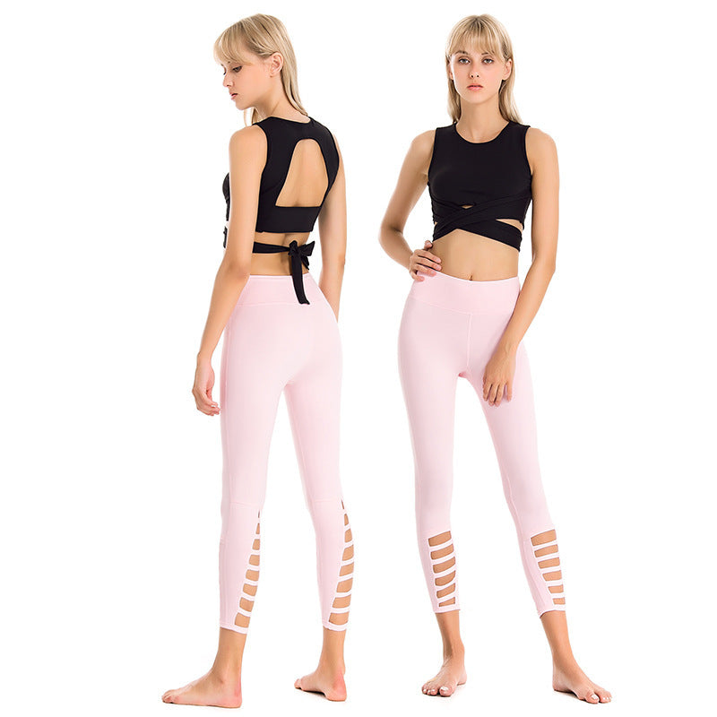 Costume de Yoga professionnel d'été pour femmes, soutien-gorge ajouré, moulant, antichoc, Sexy, sport, Fitness, pantalon à neuf points