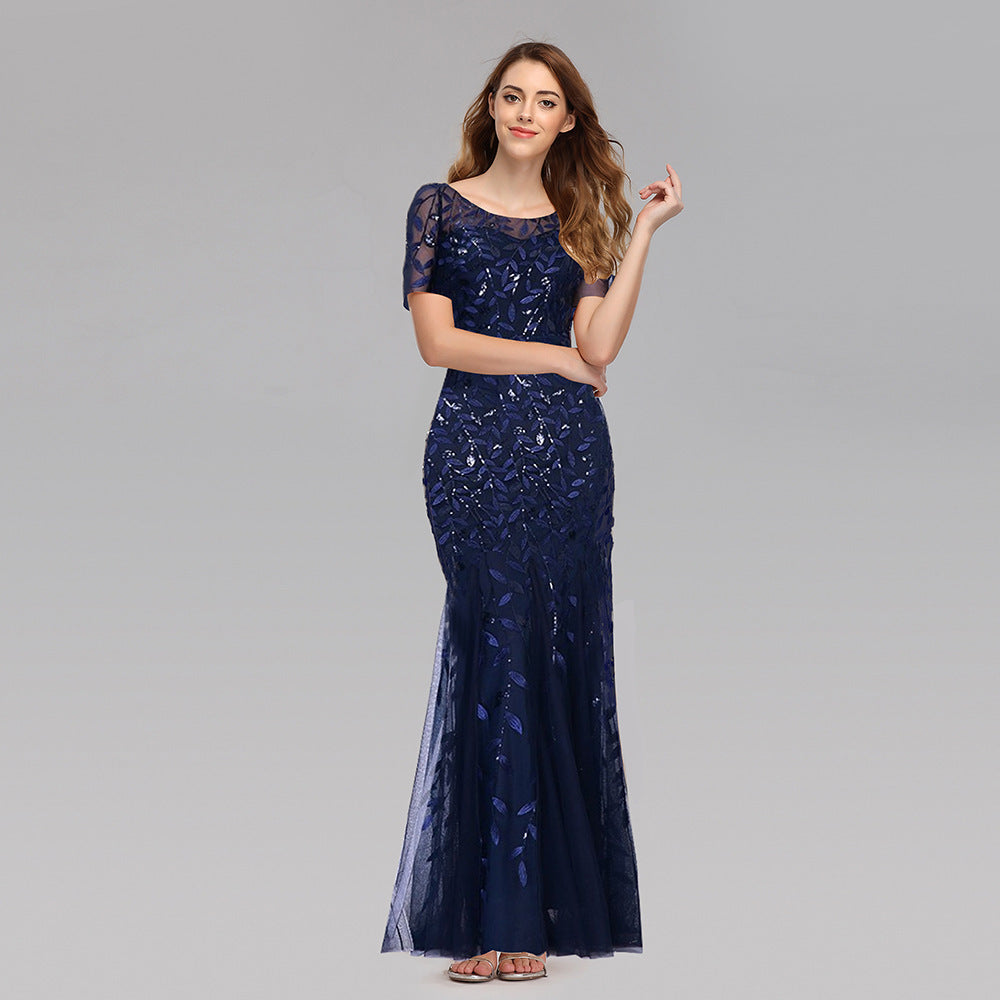 Robe de soirée grande taille commerce extérieur Amazon vente chaude version européenne et américaine perle maille queue de poisson mince sexy vêtements pour femmes en stock