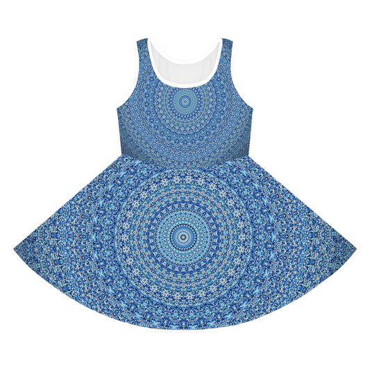 Mandala Azul - Vestido de verano sin mangas para niña Inovax