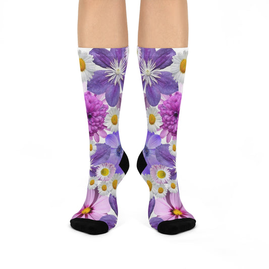 Purple Flowers - Inovax Cushioned Crew Socks