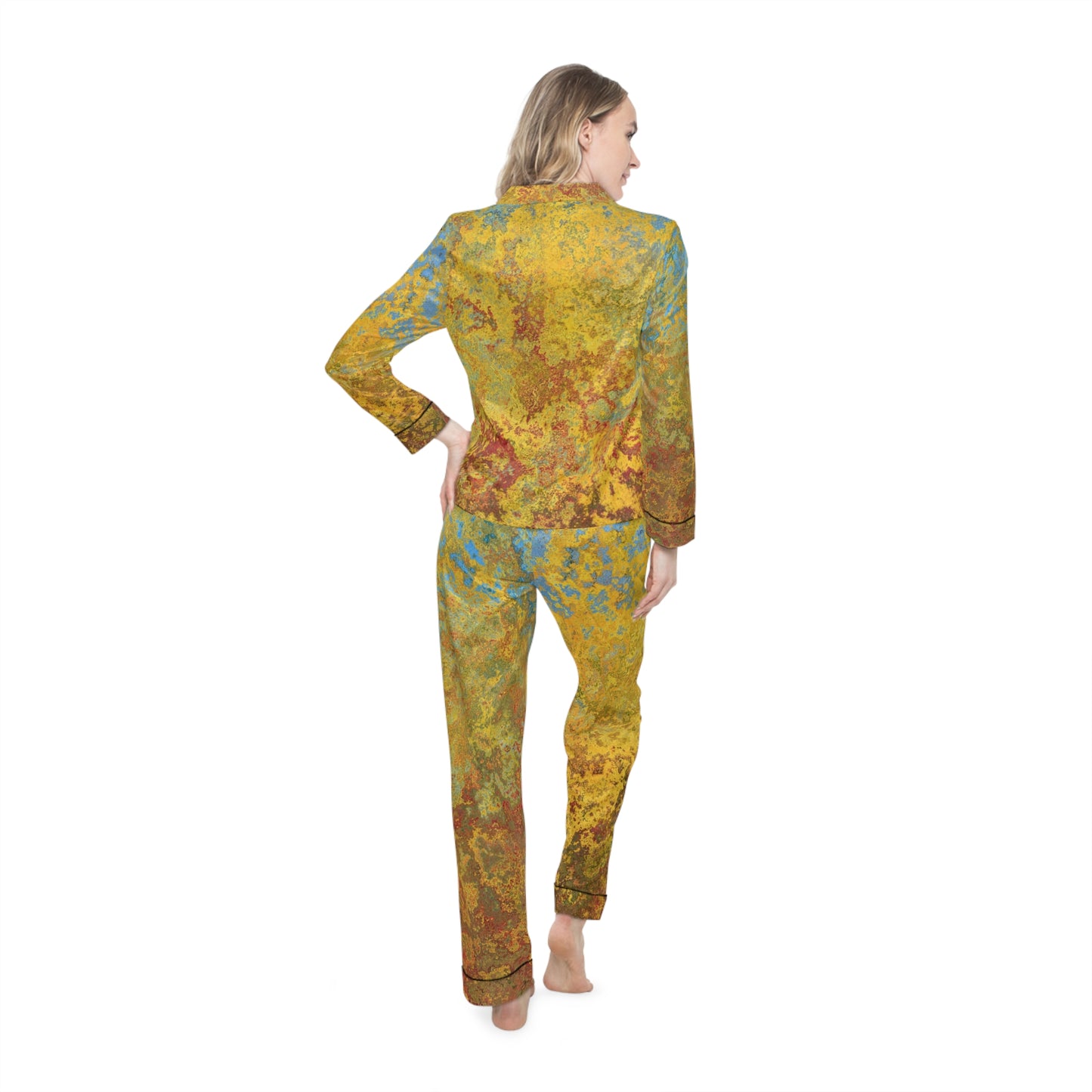 Gold and blue spots - Inovax Women's Satin Pajamas