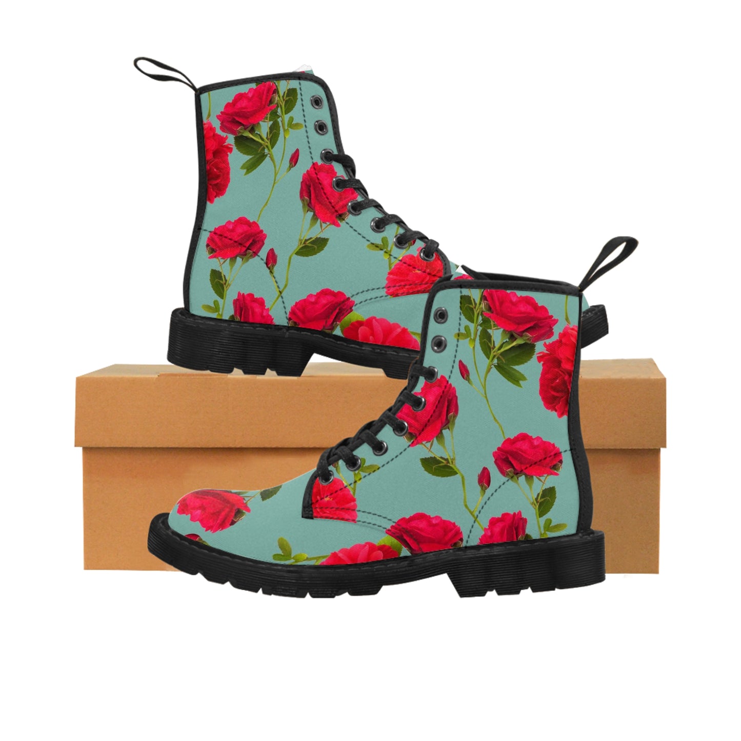 Fleurs rouges et bleues - Bottines en toile pour femme Inovax