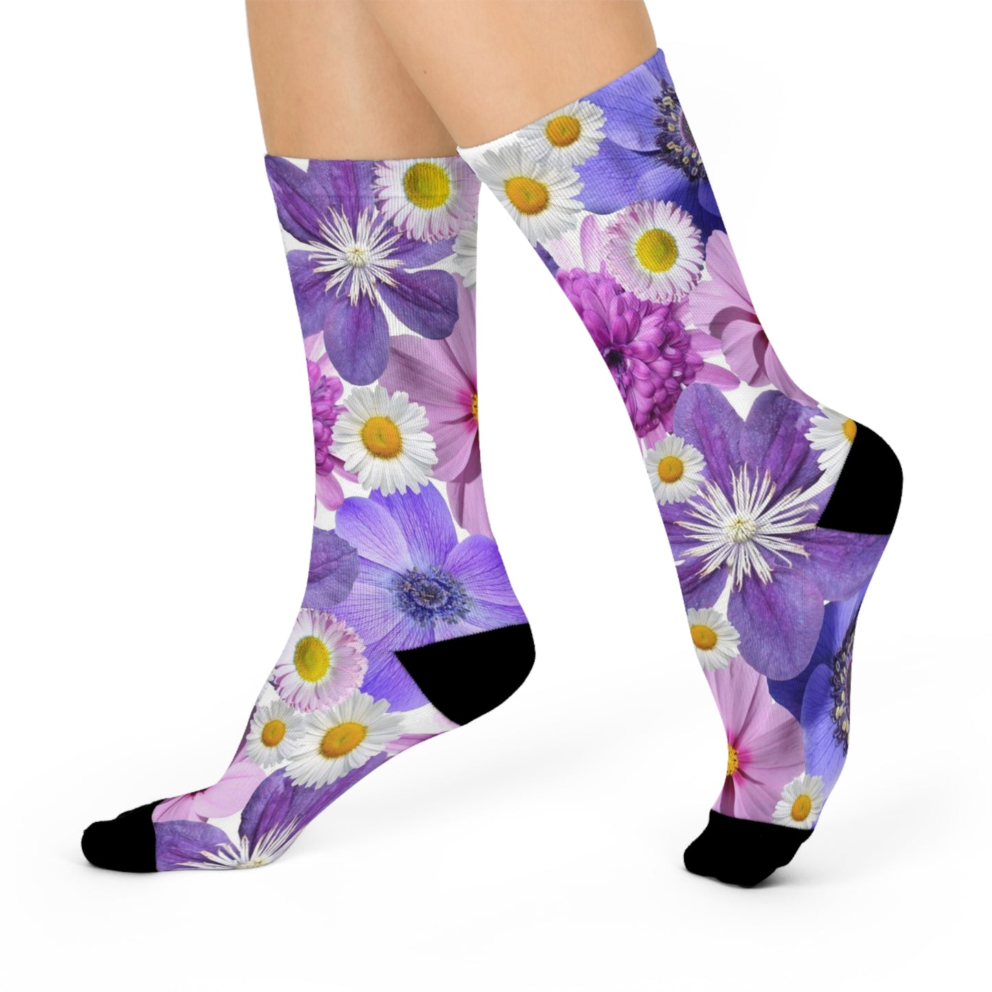 Purple Flowers - Inovax Cushioned Crew Socks