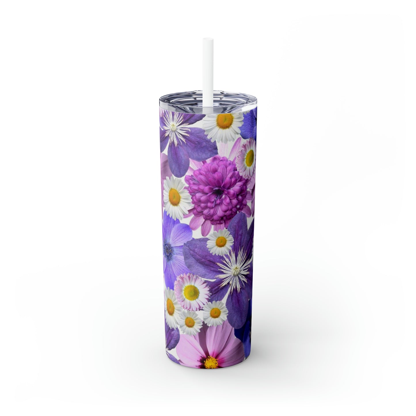 Purple Flowers - Inovax Maars® Skinny Tumbler with Straw 20oz