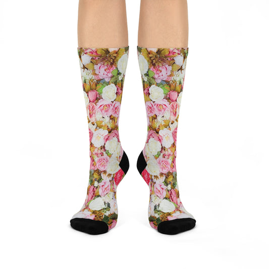 Pink Flowers - Inovax Cushioned Crew Socks