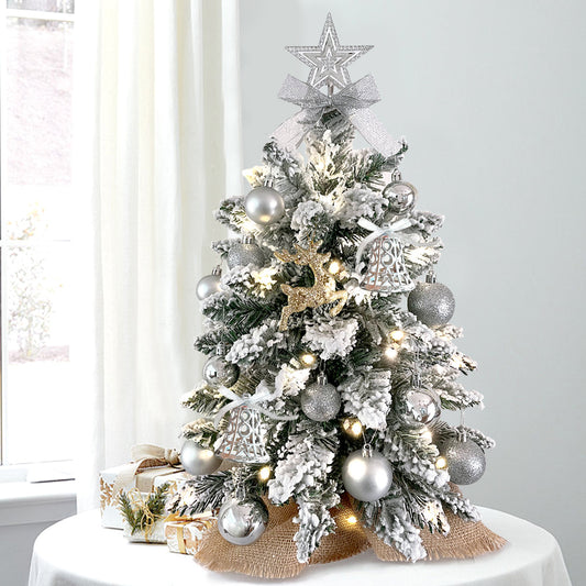 Mini sapin de Noël de 2 pieds avec petite décoration de Noël artificielle légère avec neige floquée, décor exquis et ornements de Noël pour dessus de table pour la maison et le bureau