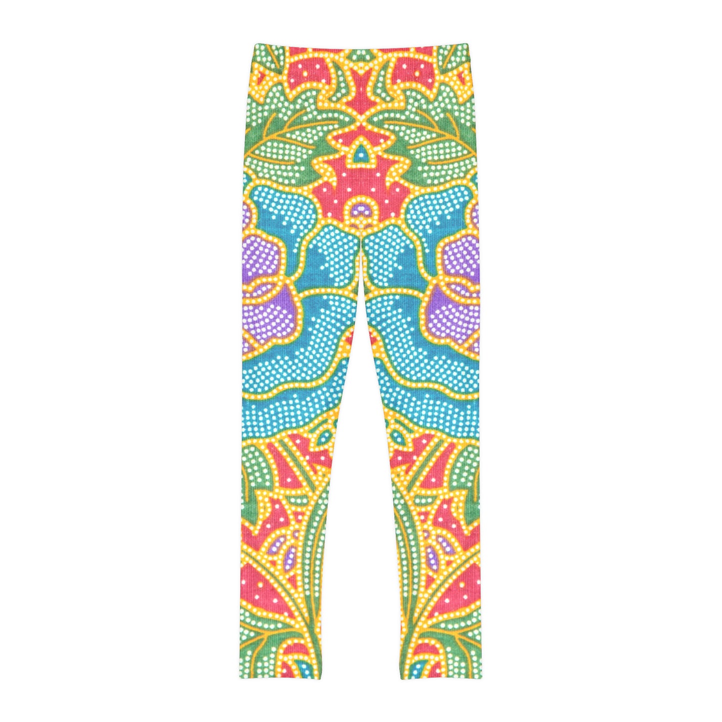 Green and red flowers - Inovax Youth Full-Length Leggings