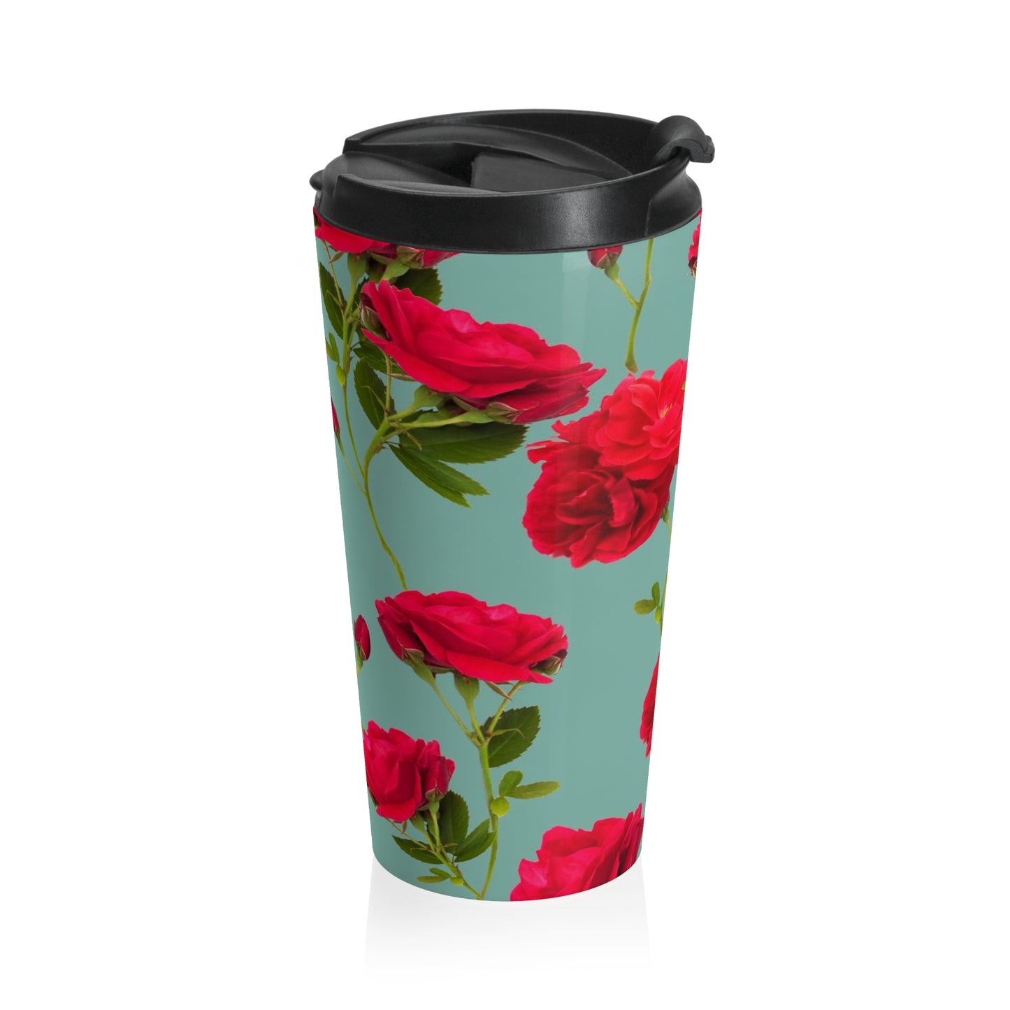 Red Flowers and blue - Inovax Stainless Steel Travel Mug