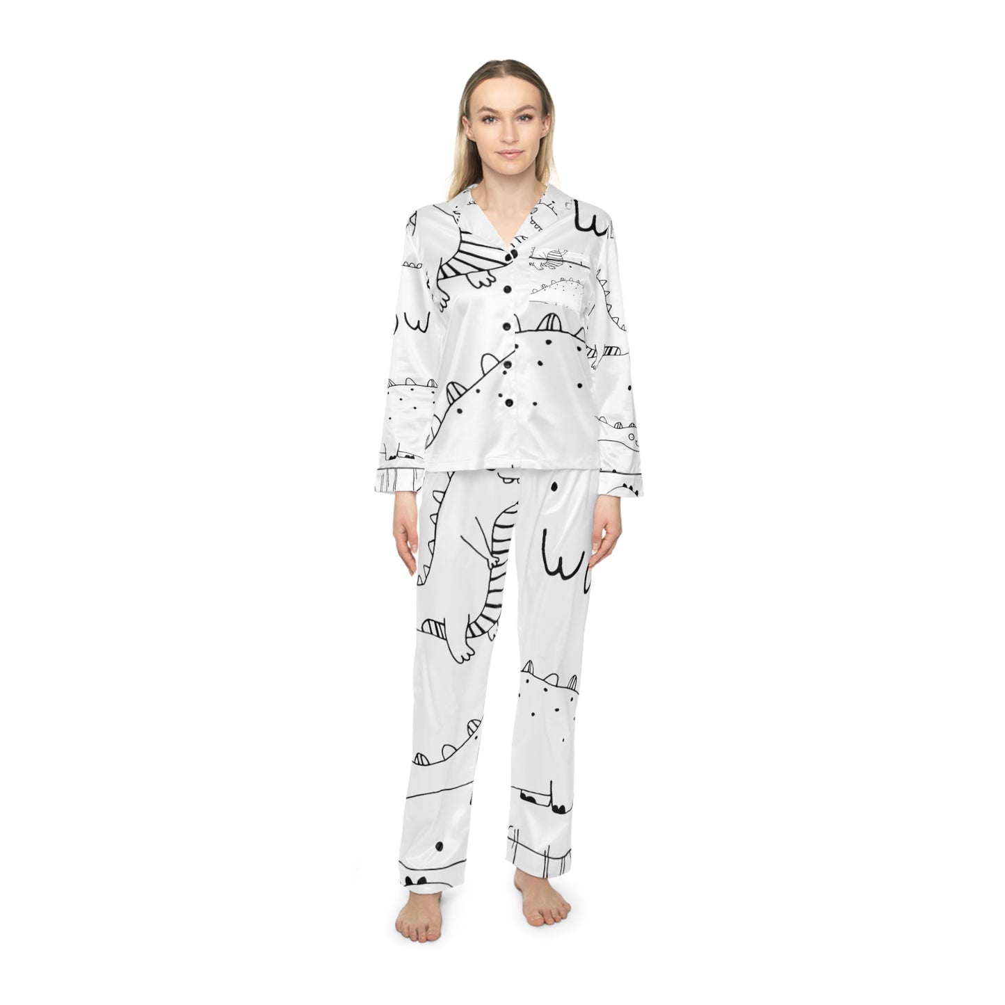 Doodle Dinosours - Inovax Women's Satin Pajamas