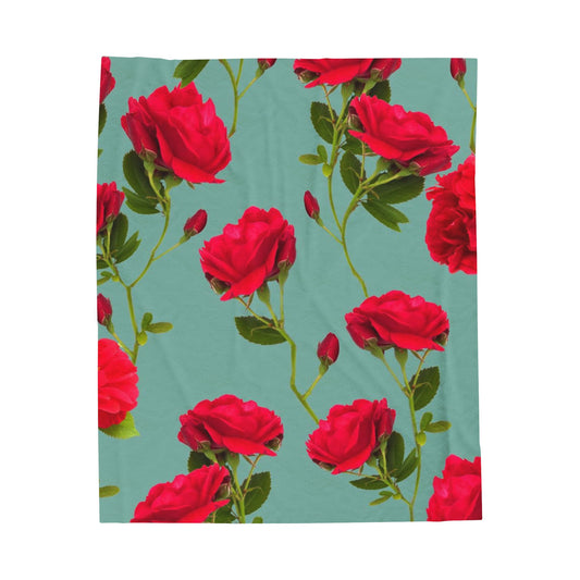 Fleurs rouges et bleues - Couverture en peluche Inovax Velveteen