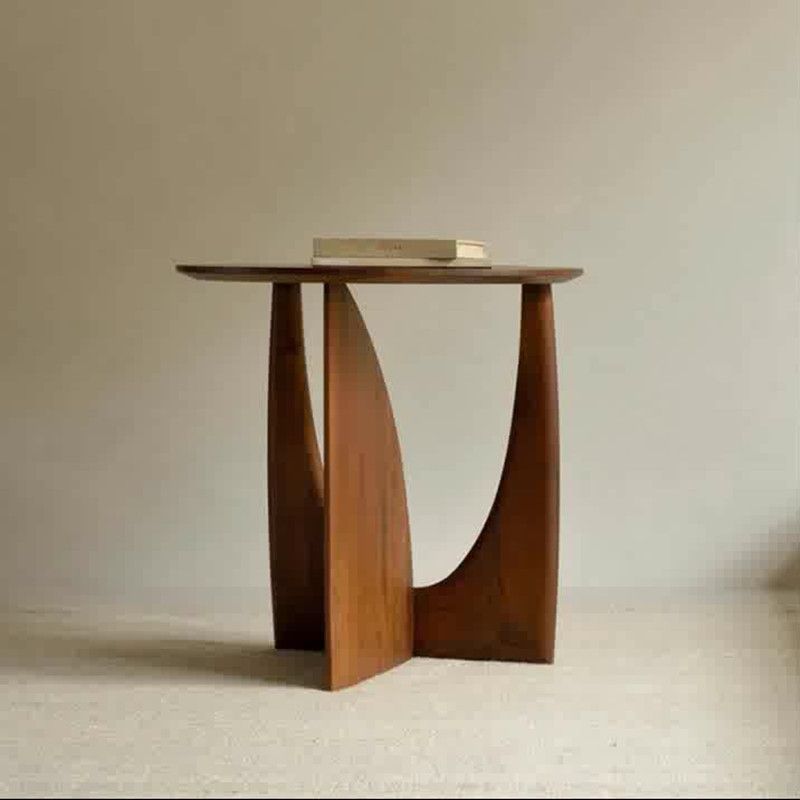 Table d'appoint ronde en bois massif Table d'angle design géométrique Table de chevet noire