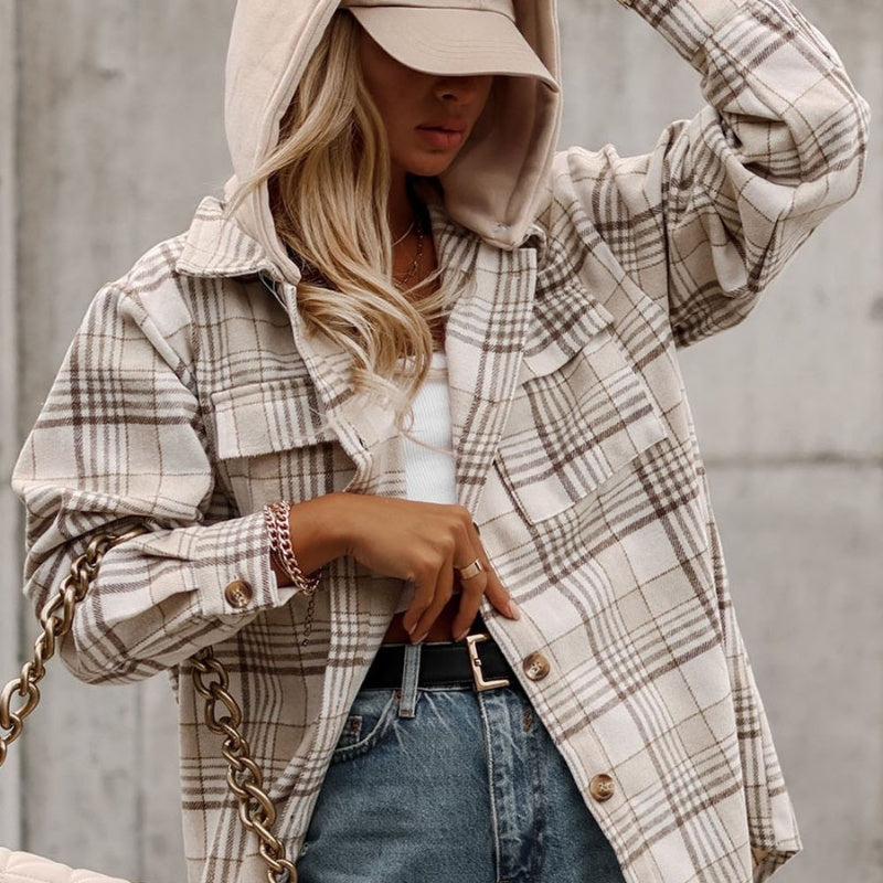 Automne nouveau Plaid à manches longues manteau femmes ample décontracté