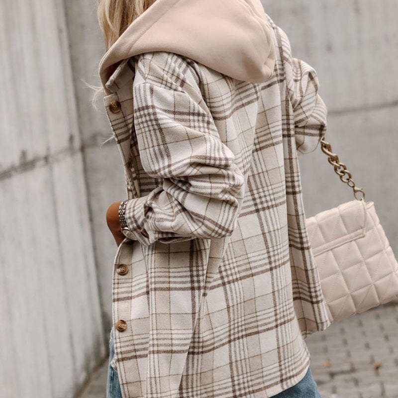 Automne nouveau Plaid à manches longues manteau femmes ample décontracté