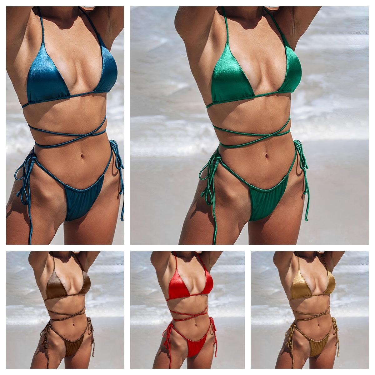 Triangle Silk Material Bikini With Chest Pad