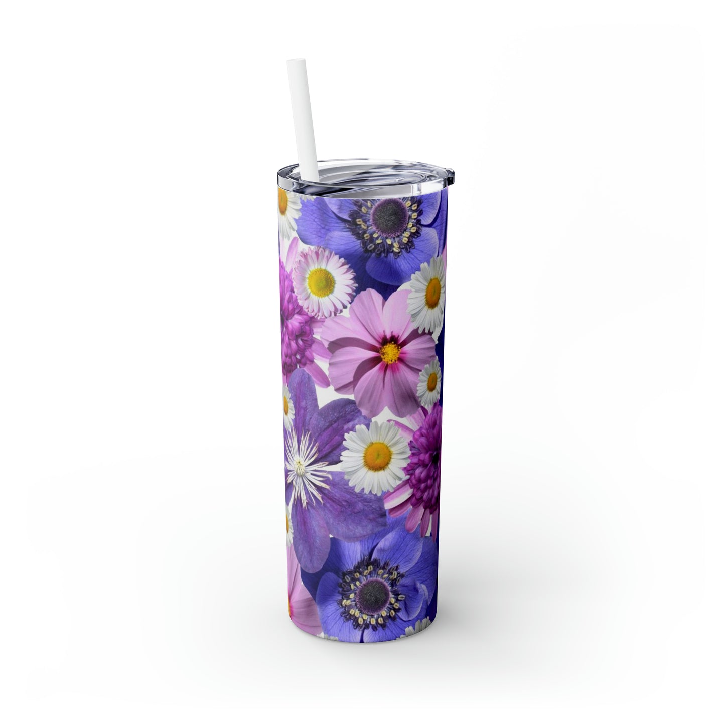 Purple Flowers - Inovax Maars® Skinny Tumbler with Straw 20oz