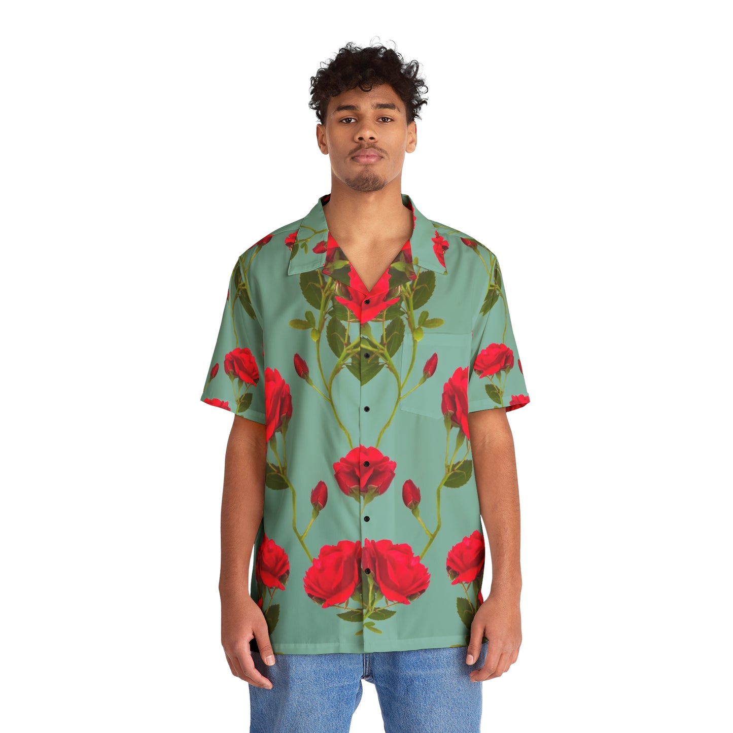 Red Flowers and blue - Inovax Men's Hawaiian Shirt