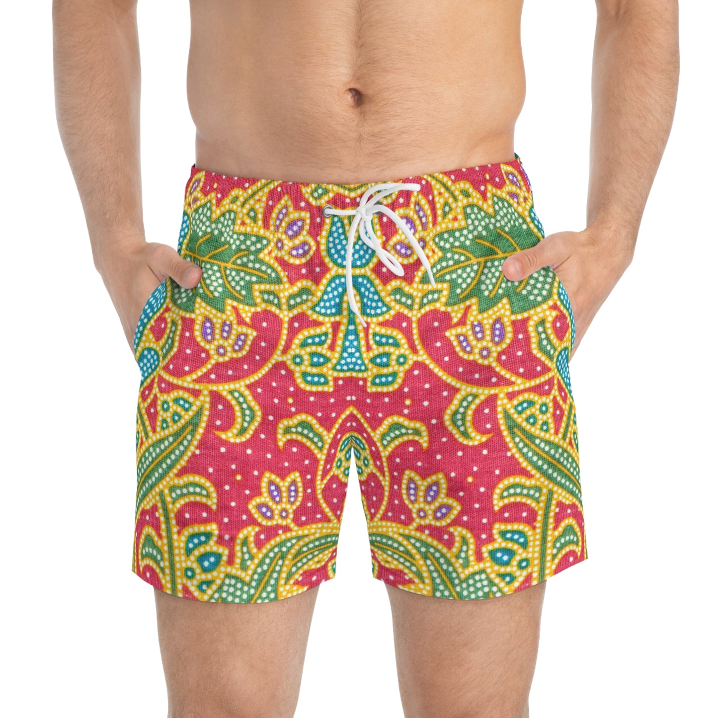 Green and red flowers - Inovax Swim Trunks