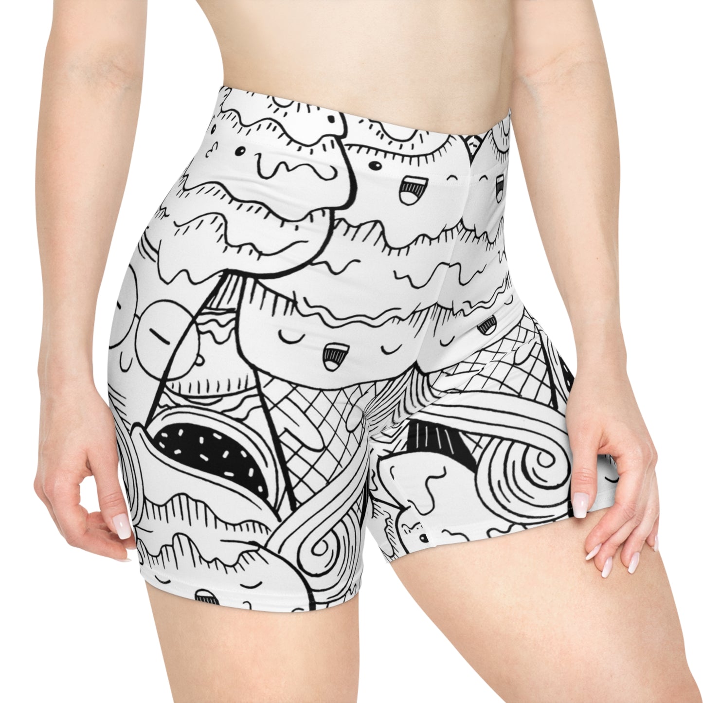 Doodle Icecream - Pantalones cortos de motociclista para mujer Inovax