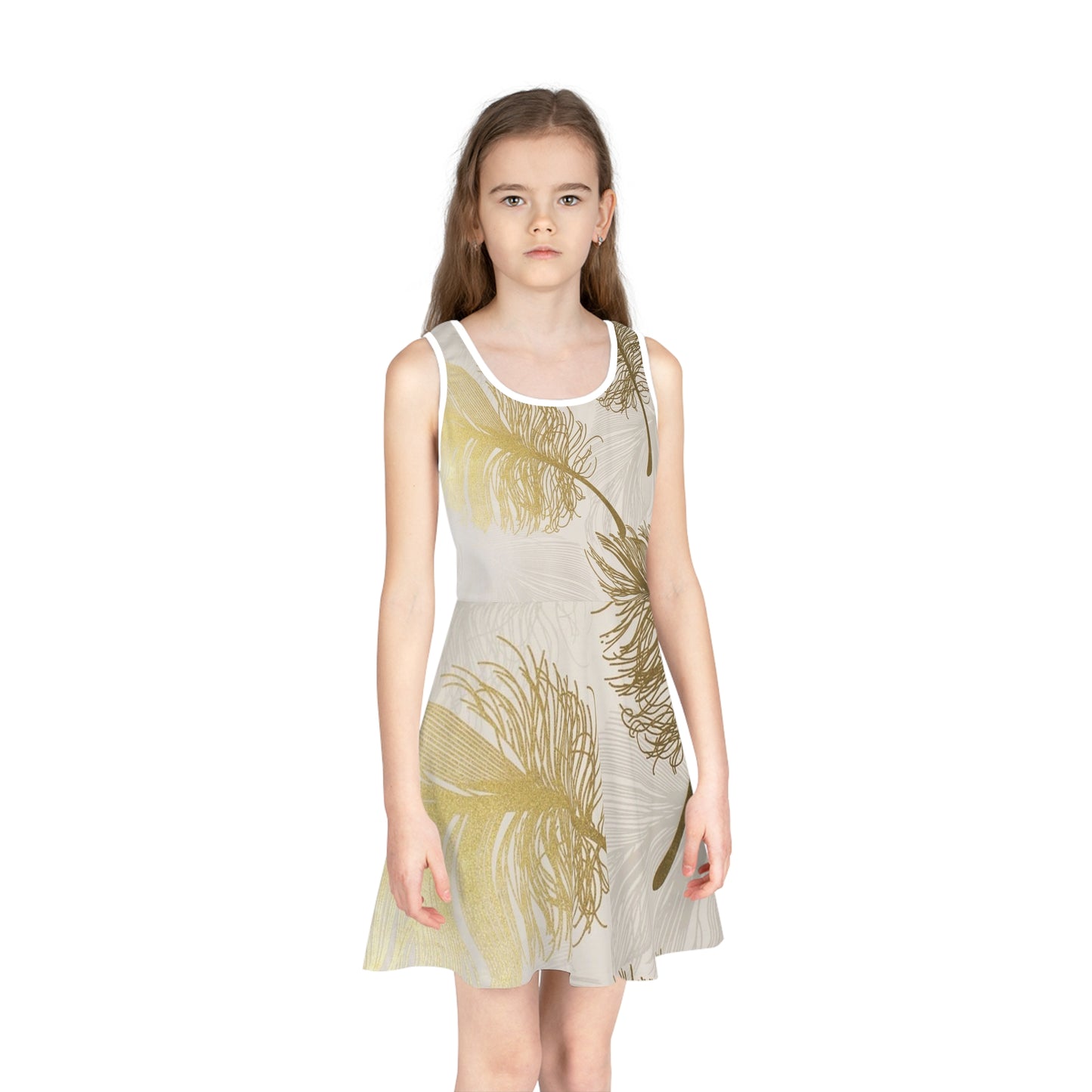 Golden Feathers - Inovax Girl's Sleeveless Sundress