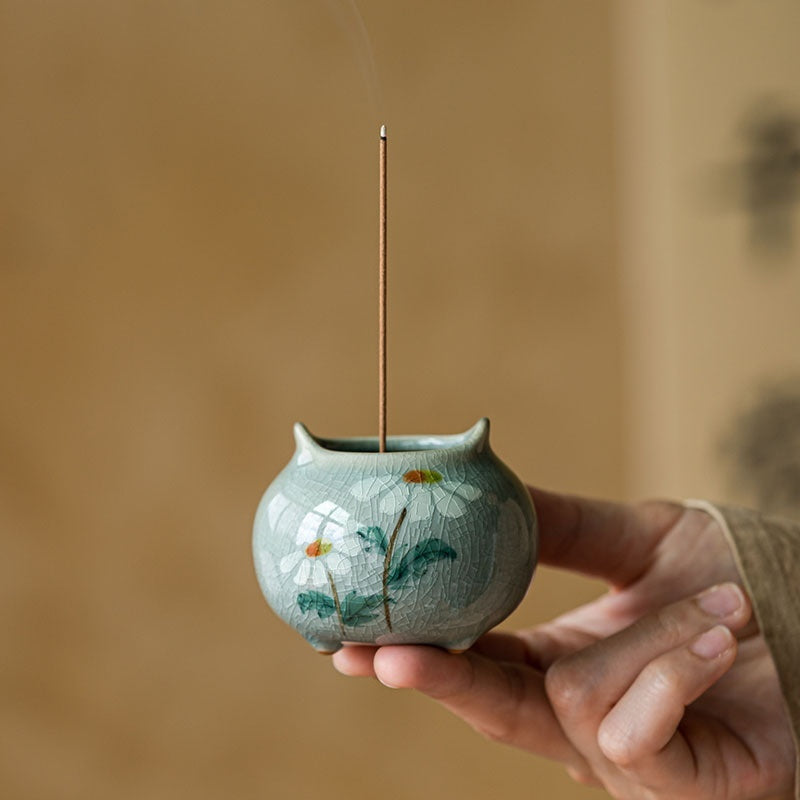 Creative Ice Crack Hand Painted Small Incense Burner Home Indoor Incense Ceremony Decoration