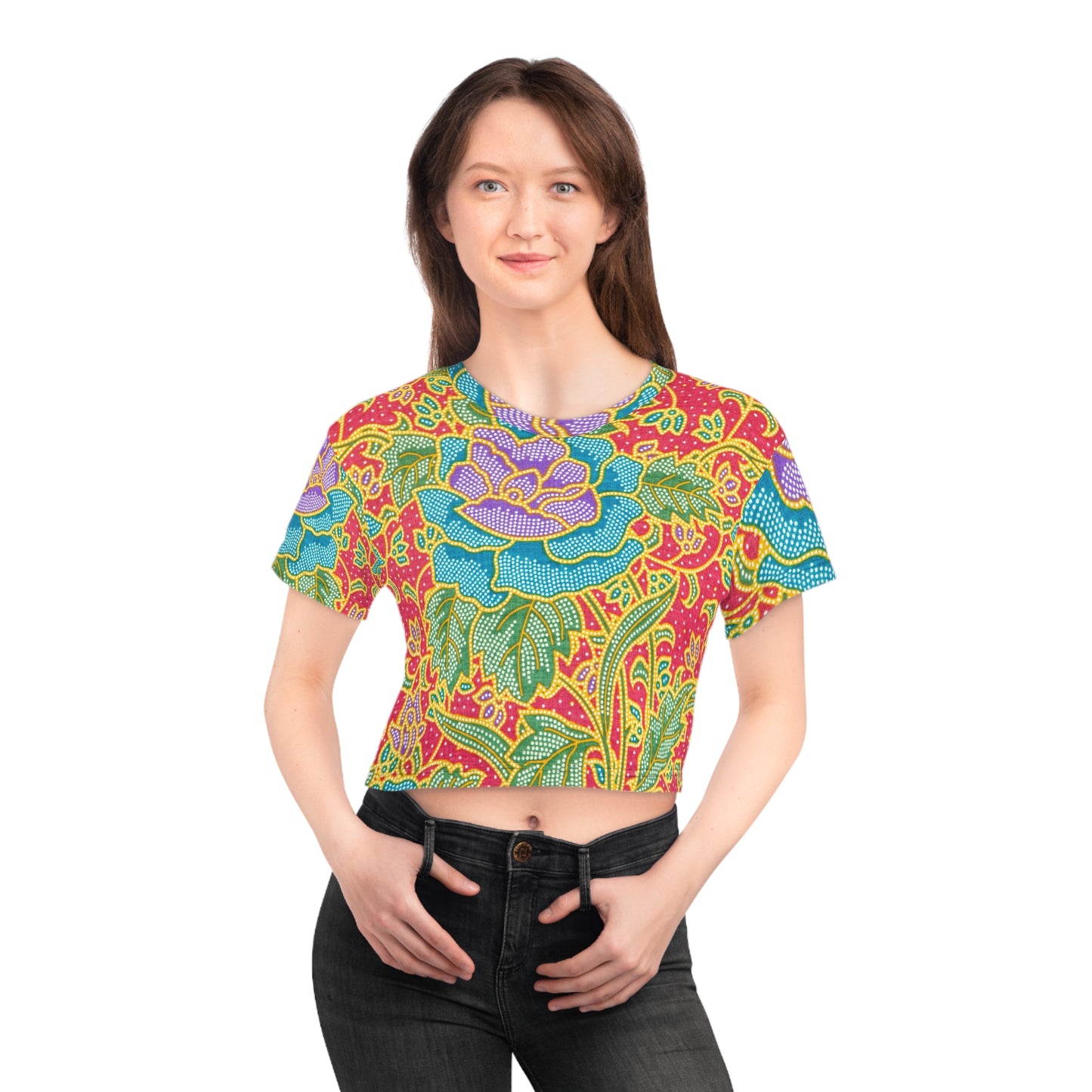 Green and red flowers - Inovax Crop Tee