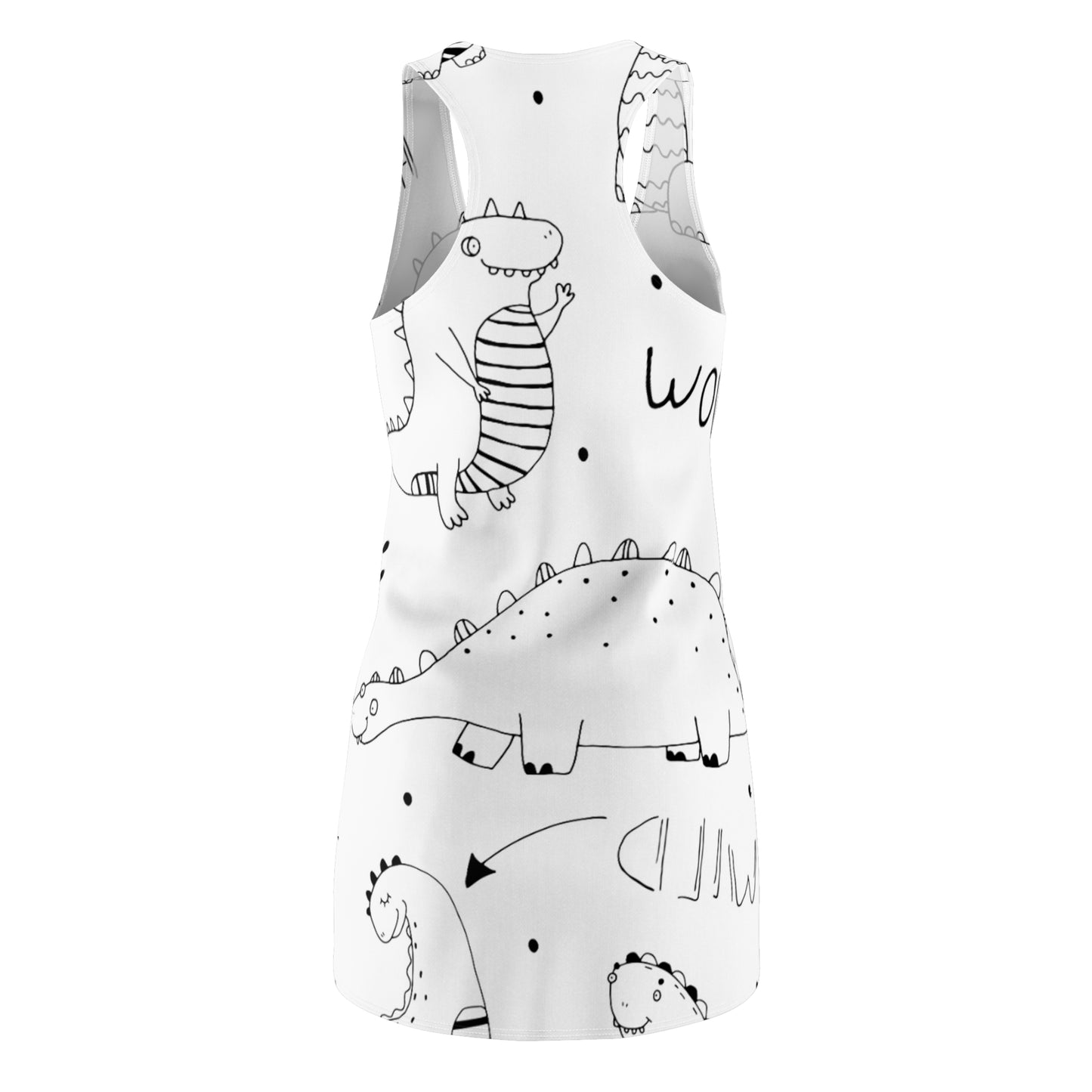 Doodle Dinosours - Vestido con espalda cruzada cortado y cosido para mujer Inovax