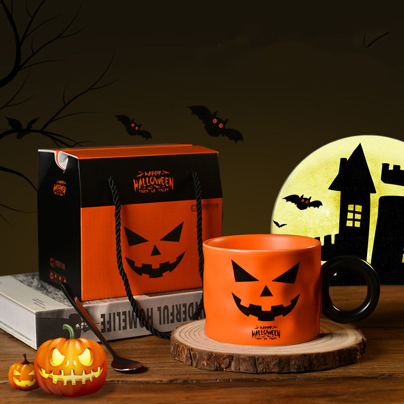 Taza de cerámica de calabaza, recuerdo de fiesta, tazas de cerámica con asa, taza portátil bonita para regalo de Halloween, suministros duraderos para fiesta de Halloween