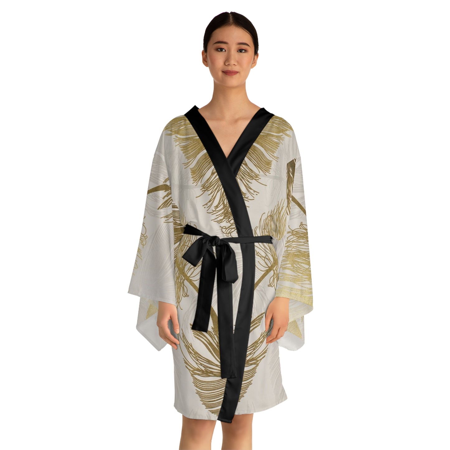 Plumes dorées - Robe kimono à manches longues Inovax