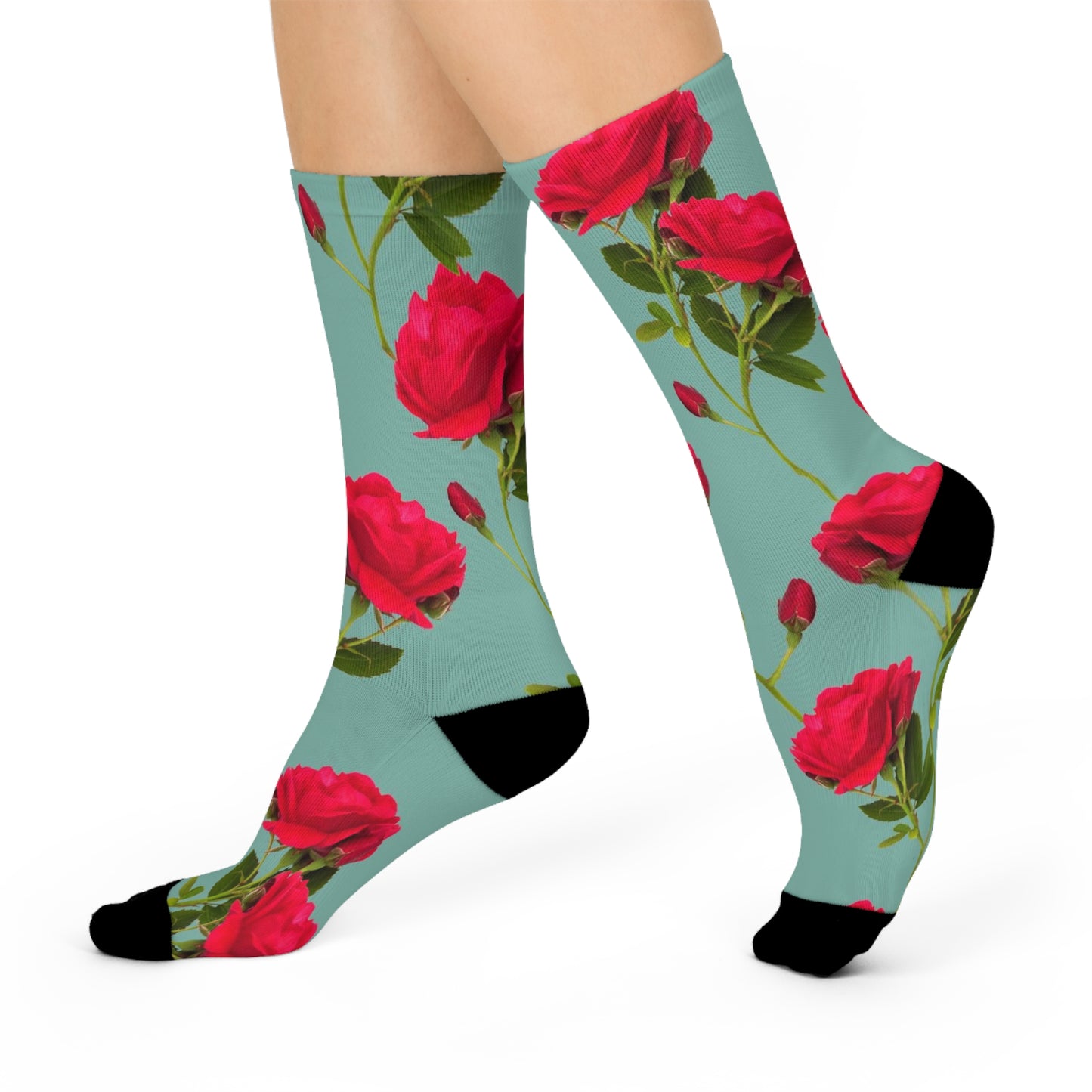 Red Flowers and blue - Inovax Cushioned Crew Socks