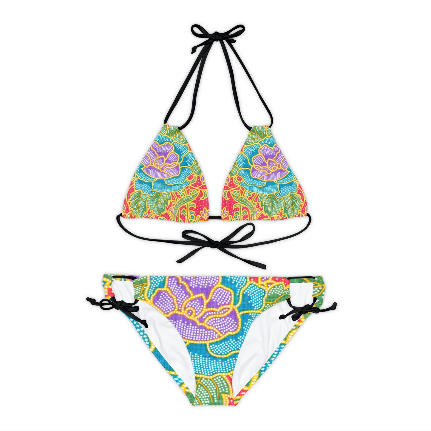 Flores verdes y rojas - Conjunto de bikini de tiras Inovax