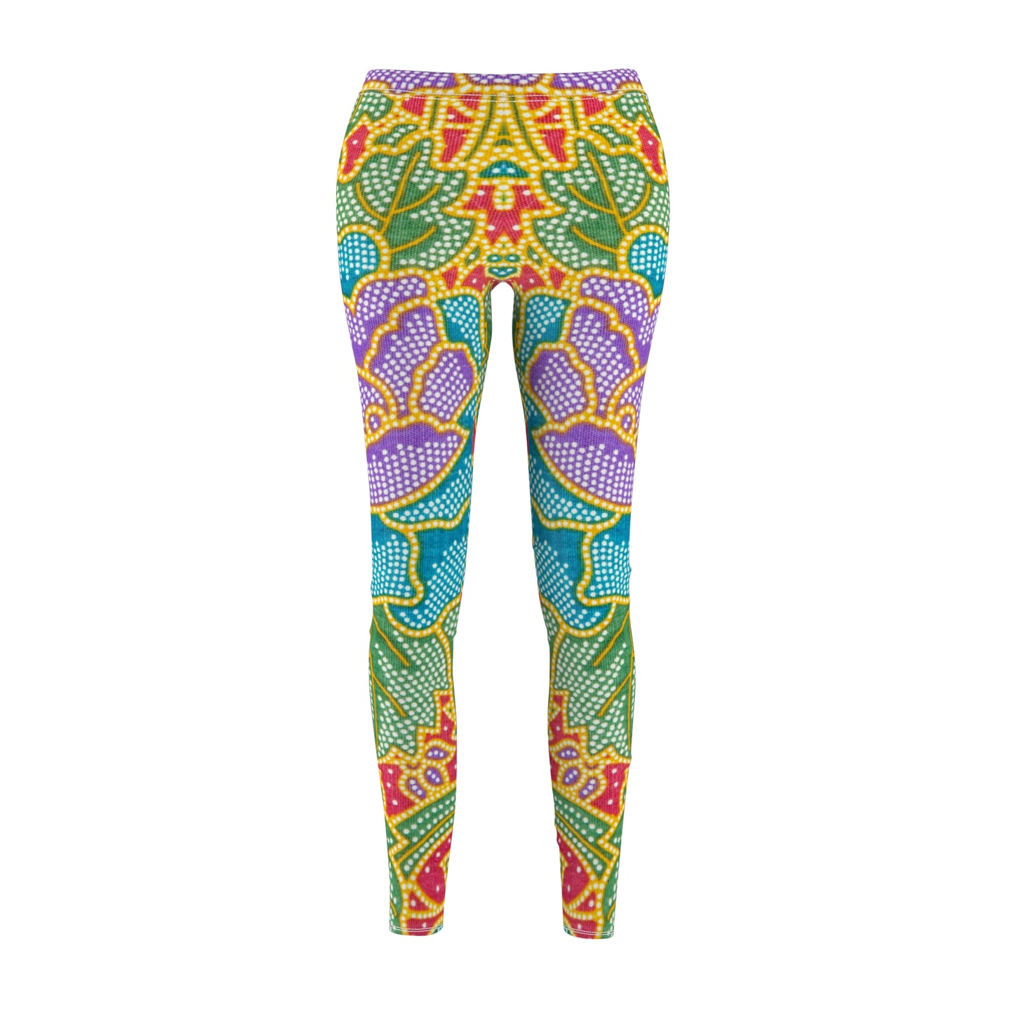 Flores verdes y rojas - Leggings Casual Inovax corte y costura mujer