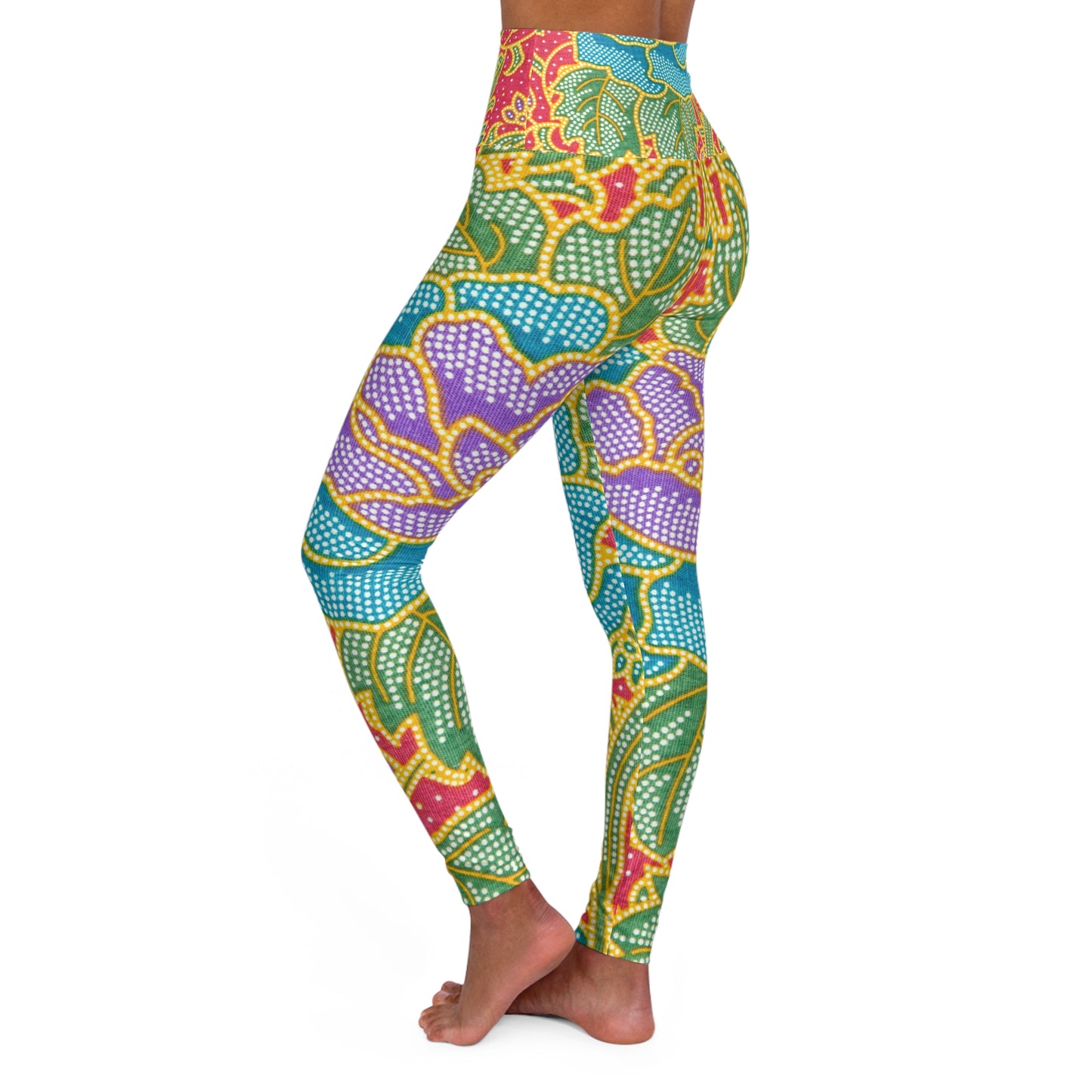 Fleurs vertes et rouges - Legging de yoga taille haute Inovax