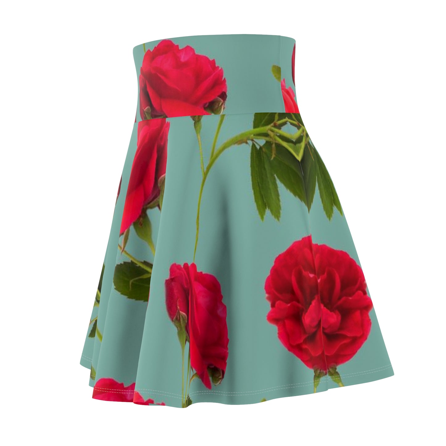 Red Flowers and blue - Inovax Woman's Skater Skirt