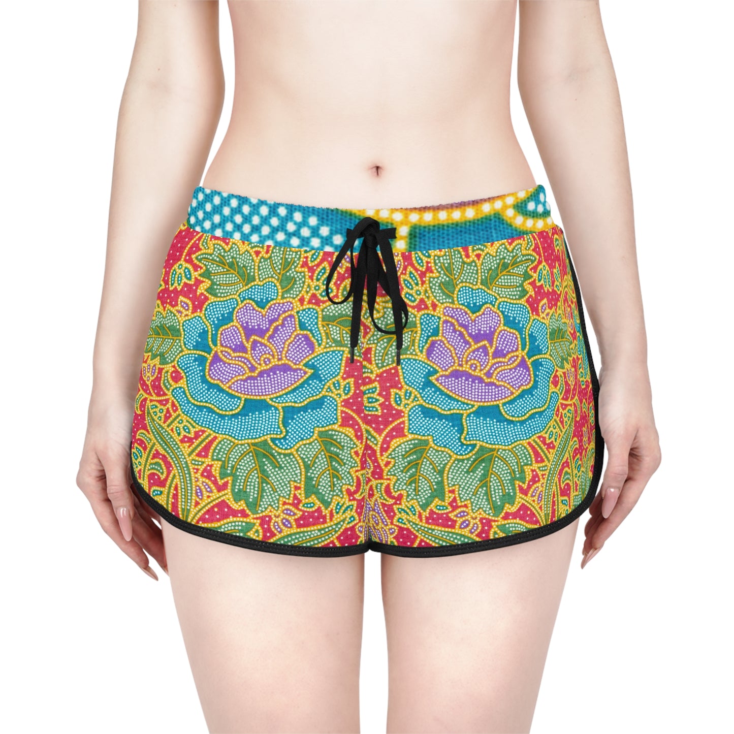 Flores verdes y rojas - Shorts Relaxed Mujer Inovax