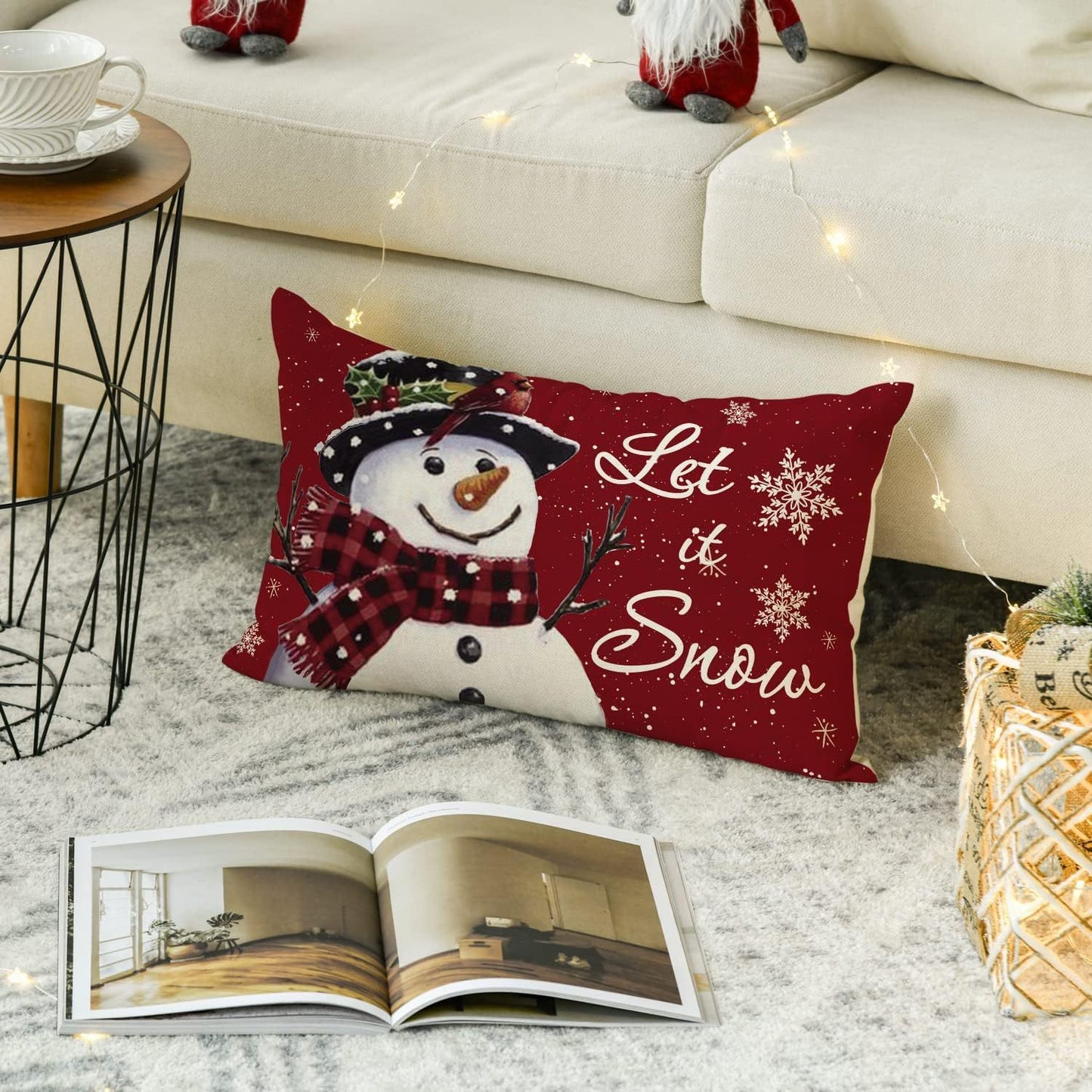 Funda de almohada de lino sencilla para Navidad, decoración para el sofá del hogar