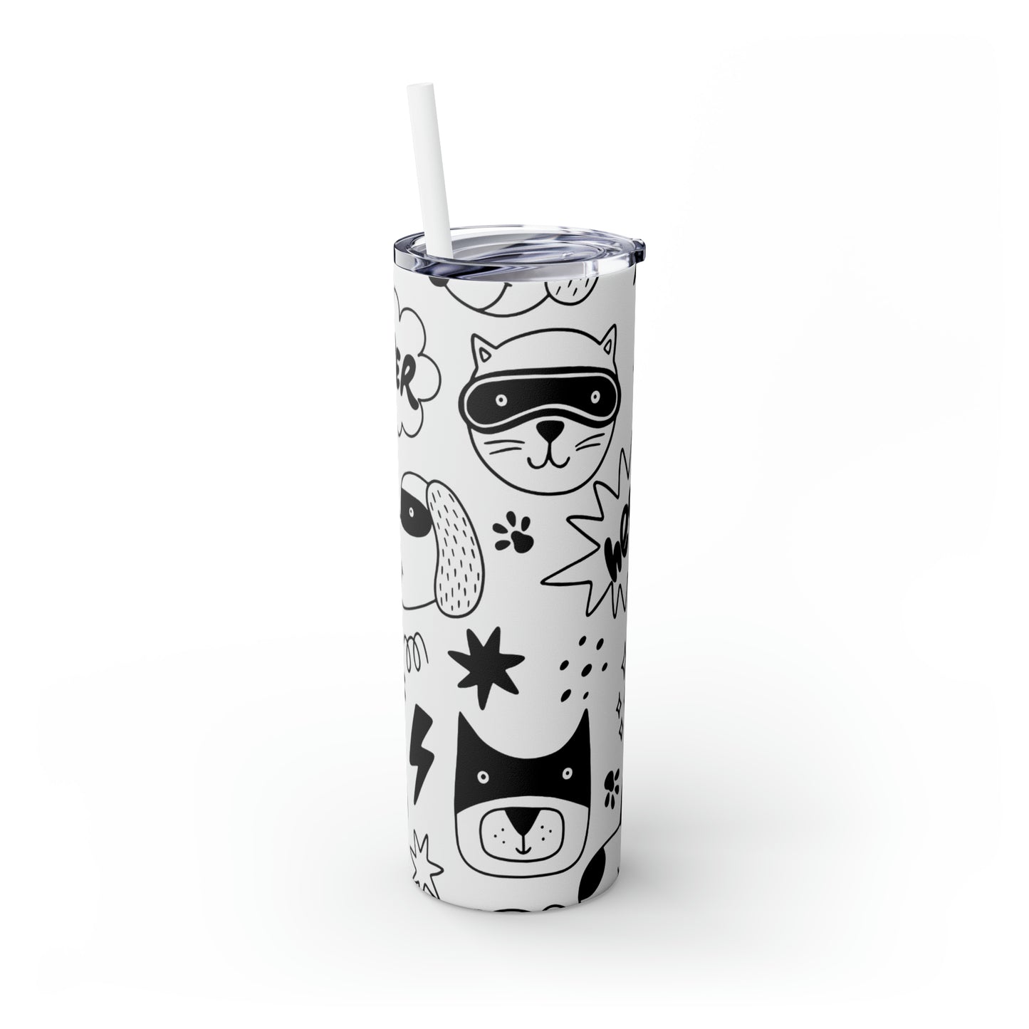 Doodle Dogs & Cats - Inovax Maars® Skinny Tumbler with Straw 20oz