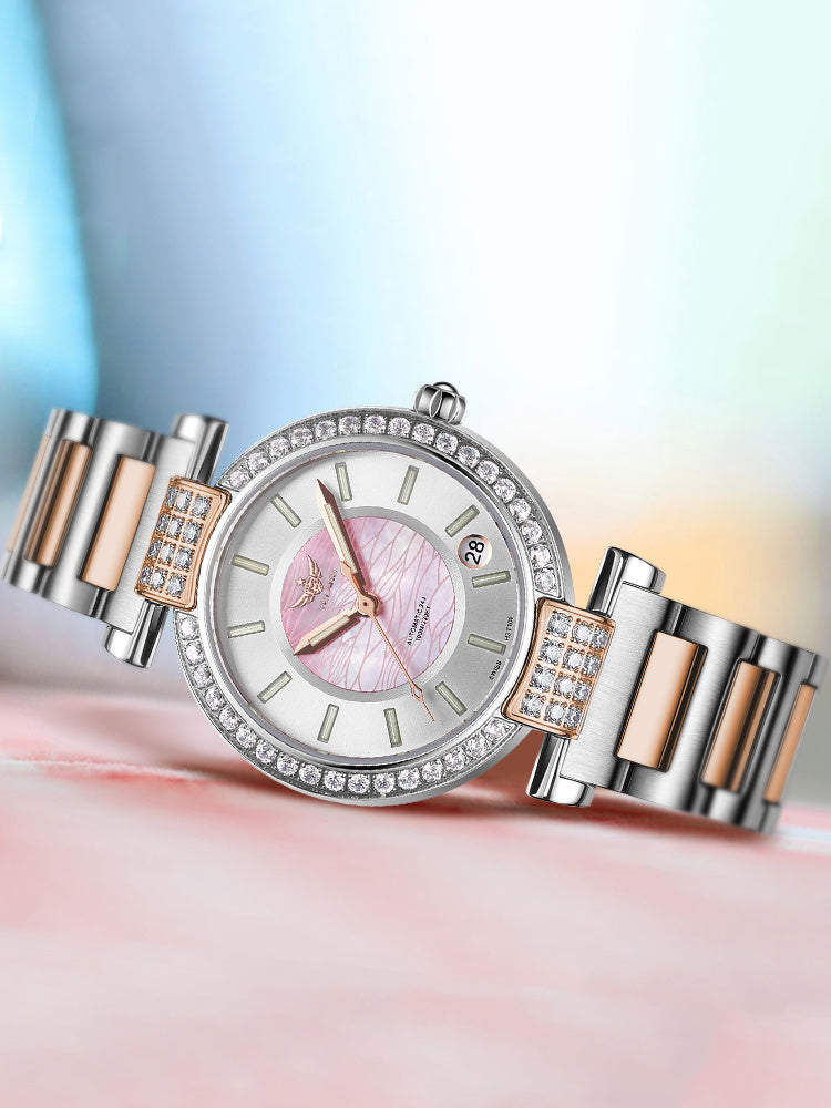 Reloj mecánico impermeable completamente automático para mujer