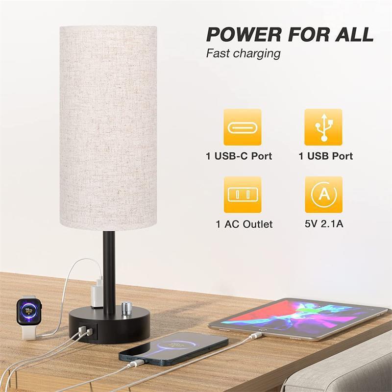 Rotary Switch Electrodeless Dimming Round Fabric Table Lamp