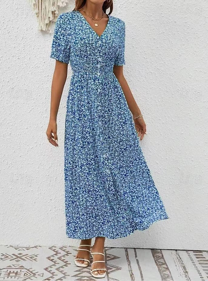 Robe fendue à manches courtes et col en v pour femmes, nouvelle collection d'été