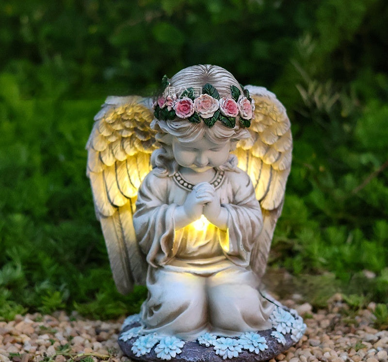 Resin Prayer Angel Solar Energy Outdoor Yard Lamp