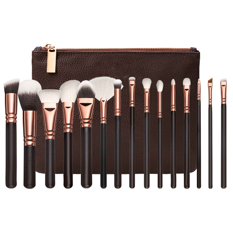 15 pinceaux de maquillage avec sac, ensemble d'outils de maquillage multifonctions en or Rose