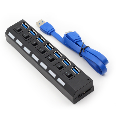 HUB EXTERNE USB3.0 7 PORTS HAUTE VITESSE AVEC ADAPTATEUR D'ALIMENTATION 