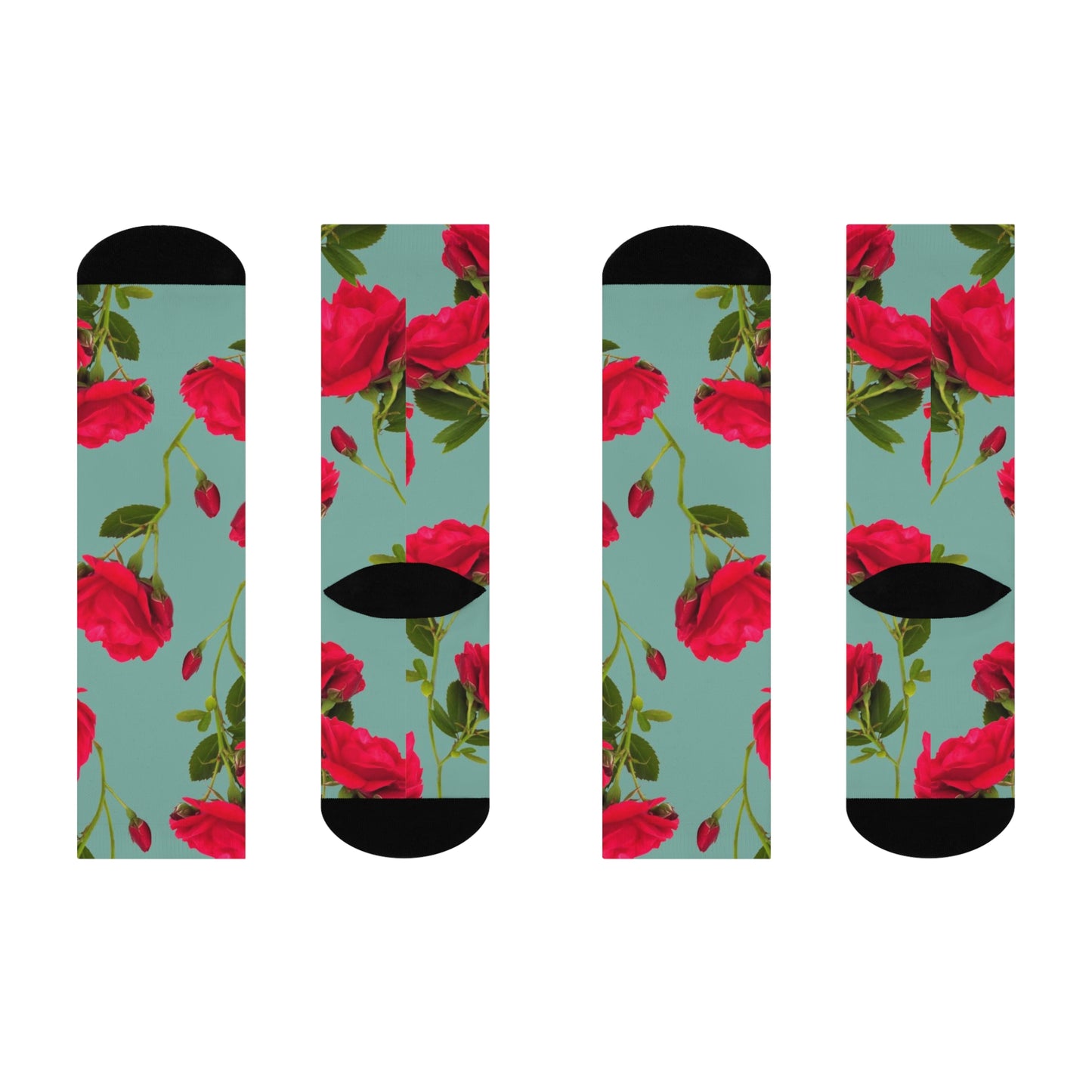 Red Flowers and blue - Inovax Cushioned Crew Socks