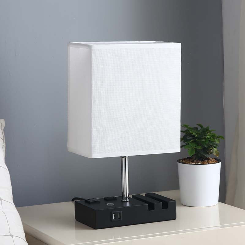 USB Fabric Touch Rectangular Table Lamp