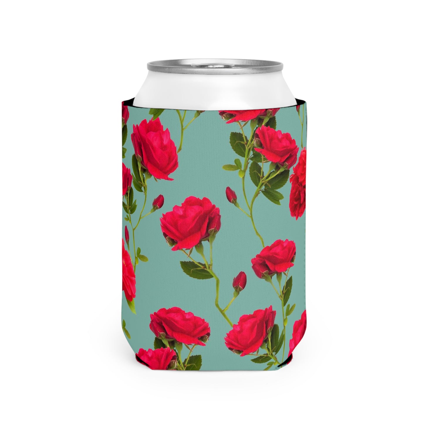 Red Flowers and blue - Inovax Can Cooler Sleeve