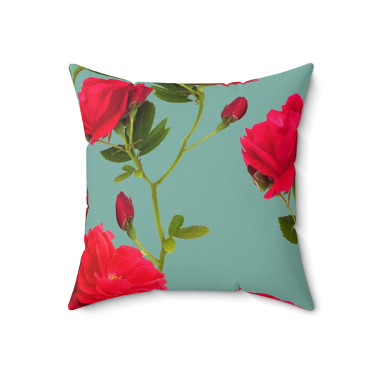 Red Flowers and blue - Inovax Spun Polyester Square Pillow