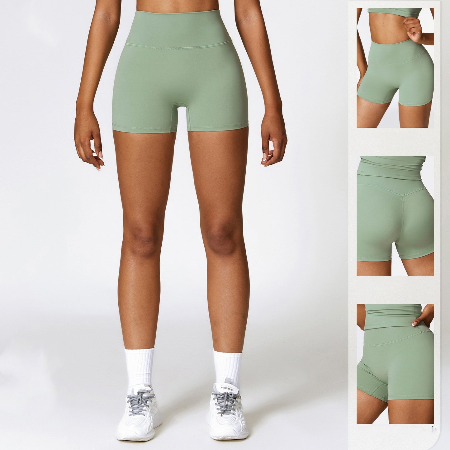 Pantalones cortos de yoga ajustados cepillados Pantalones de fitness contracción del vientre de cintura alta para mujer