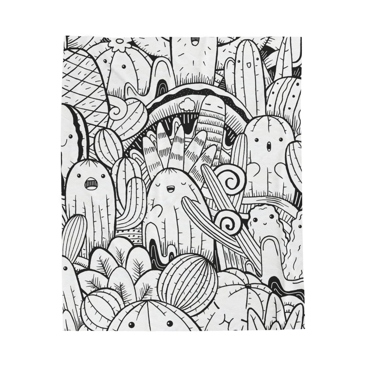 Doodle Cactus - Couverture en peluche en velours Inovax