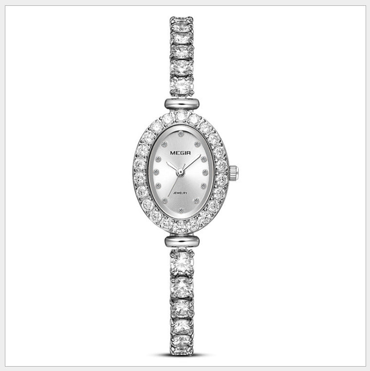 Reloj de cuarzo femenino con diamantes de lujo ligero.