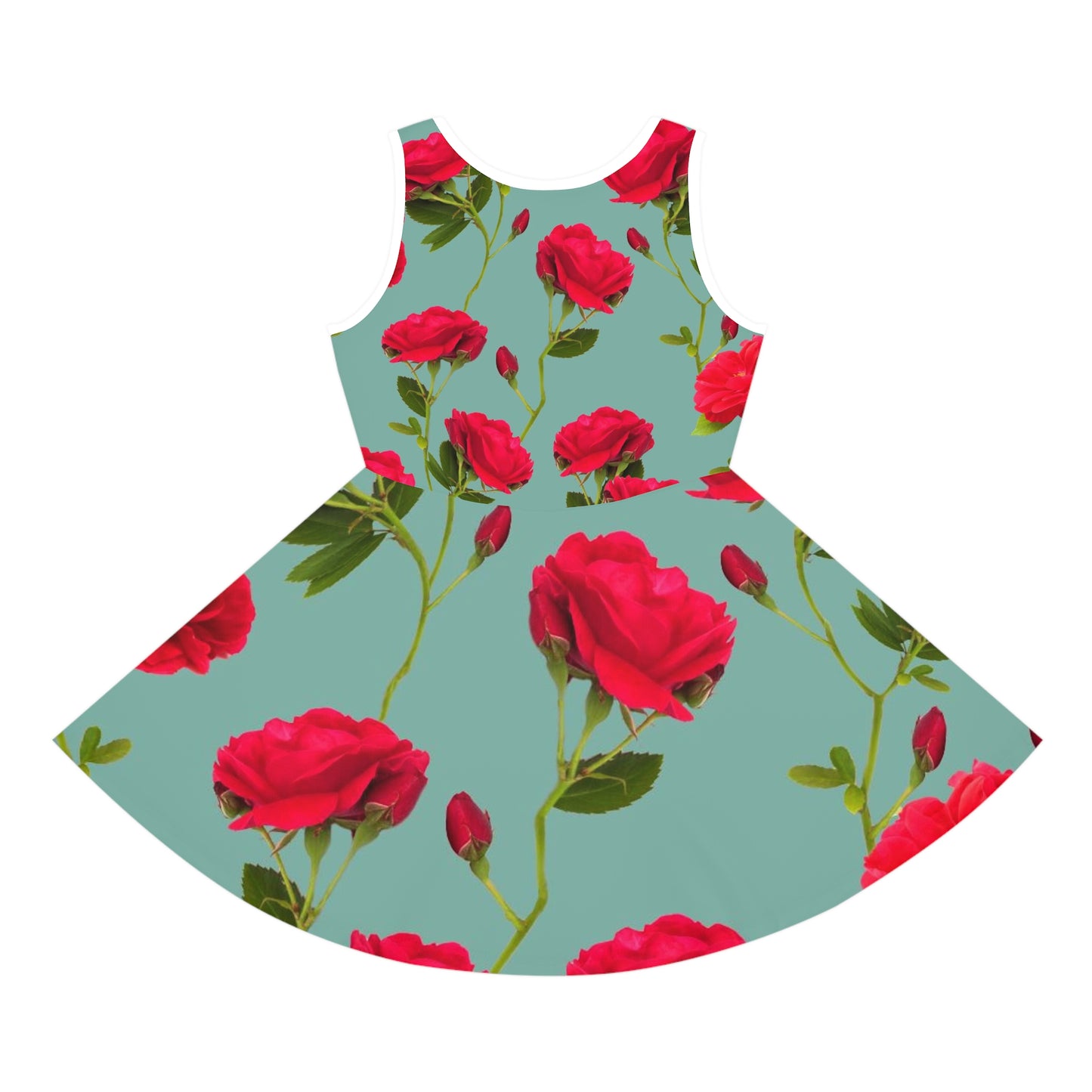 Red Flowers and blue - Inovax Girl's Sleeveless Sundress